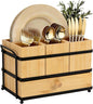 Silverware Caddy with Drawer and 4 Removable Compartments for Spoons, Forks, Plates Napkins, Flatware Organizer with Drain Holes, Bamboo Utensil Holder for Kitchen Counter, Party