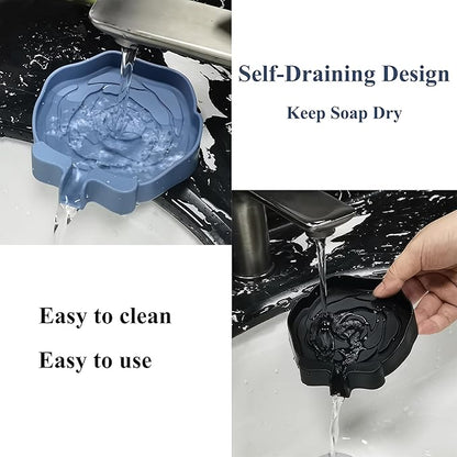 3PC Self-Draining Silicone Soap Dish, Soap Holder/Tray/Saver for Shower, Bathroom, Kitchen, Bathtub, Keep Soap Dry and Easy to Clean (Dark Color)