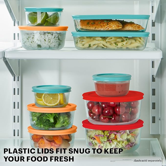 Pyrex Simply Store (5-Pack) Large Glass Food Storage Containers Set, (3, 6 & 11 Cup) Meal Prep Containers With Plastic BPA-Free Lids, Dishwasher & Microwave Safe