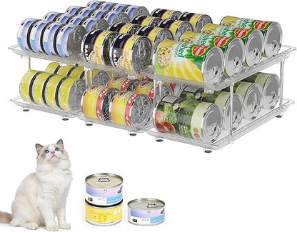 Can Organizer for Pantry, Modular 2-Tier Adjustable Canned Cat Food Organizer for Soup Cans, Dog Food Cans & Beverage Cans, Clear Can Rack for Pantry and Fridge