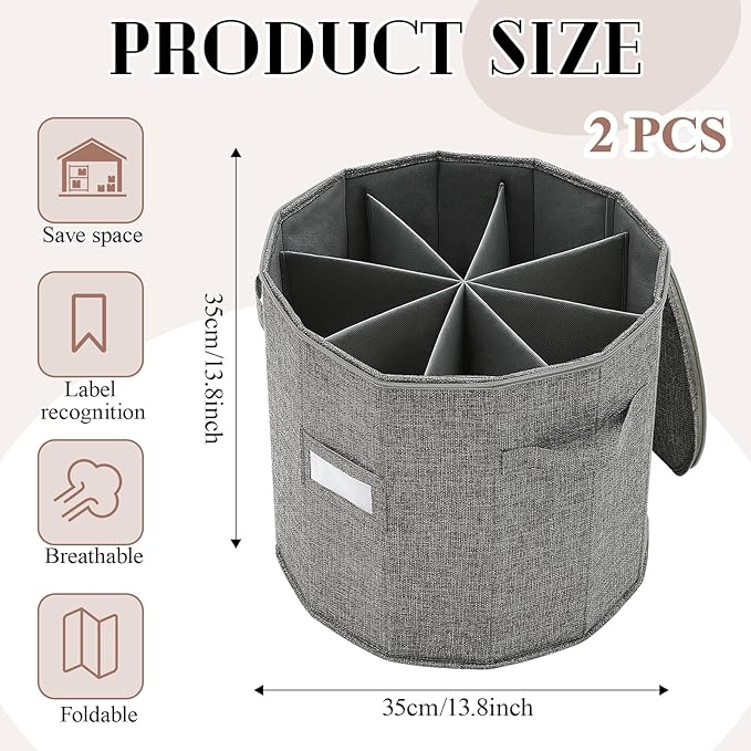 Ripeng 2 Pack Round Shoe Organizer for Closet, Cylindrical Shoe Storage Organizer with Removable Dividers and Lid, Foldable Closet Container Round Compartment Bins for Home (D14 X H13.2,Fan Shapped)