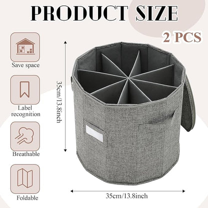 Ripeng 2 Pack Round Shoe Organizer for Closet, Cylindrical Shoe Storage Organizer with Removable Dividers and Lid, Foldable Closet Container Round Compartment Bins for Home (D14 X H13.2,Fan Shapped)