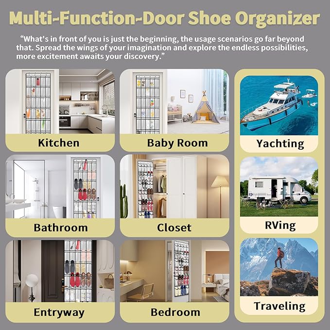 PAULONE Over the Door Organizer with 30 Large Pockets, 3 Sizes of Closet Hangers, Holds up to 69 lbs, Hanging Organizer with Clear Window for Children's Toys, Shoes, Diapers (White)