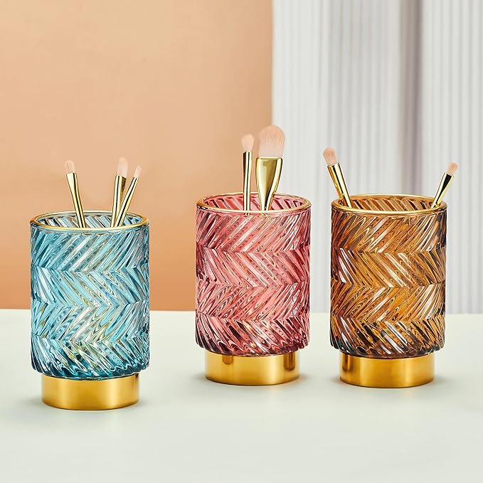 Makeup Brush Holder Organizer,Toothbrush Holders,Desk Pen Pencil Holder,Multifunctional Vintage Glass Brush Cup（A40-4-US）