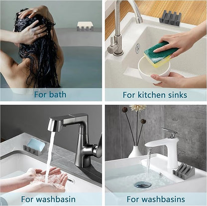 Soap Dish Holder for Shower with Suction Cup, Silicone Soap Holder & Saver Self-Draining Bar Soap Dish Keeps Soap Dry for Bathroom, Kitchen, Bathtub, Extends Soap Life (LightGrey-3Pack)