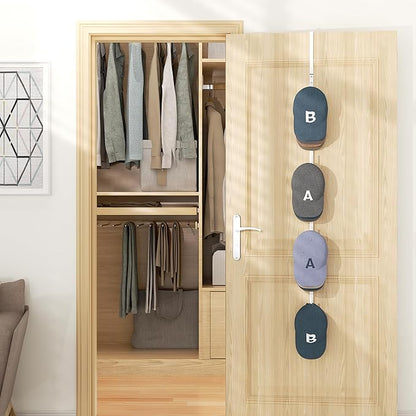 HapiRm Over Door Hat Rack - Hat Organizer with 4 Hooks Design, Hanging Baseball Cap Organizer Storage Holds Up to 20 Caps for Door, Bedroom, Closet(White)