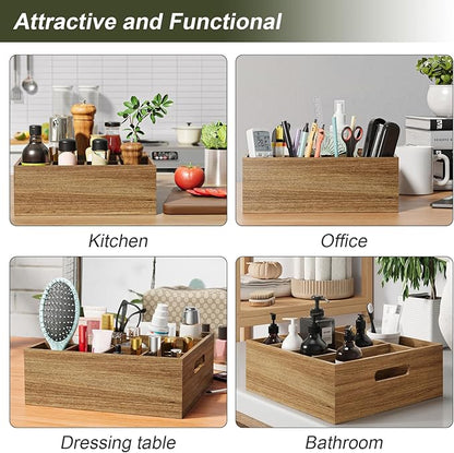 Acacia Wood Utensil Holder for Party, Paper Plate and Utensil Holder Caddy for Countertop, Kitchen Silverware Organizer Dispenser for Spoon, Napkin, Cup, Cutlery Holders for Outdoor, Camping, Picnic
