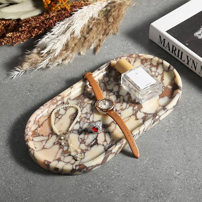 Koville Natural Decorative Marble Bathroom Tray, 12"x6" Calacatta Viola Marble Catchall Tray for Bathroom, Stone Perfume Trays Jewelry Dish, Stone Storage Trays for Home Decor（Textural Differences）
