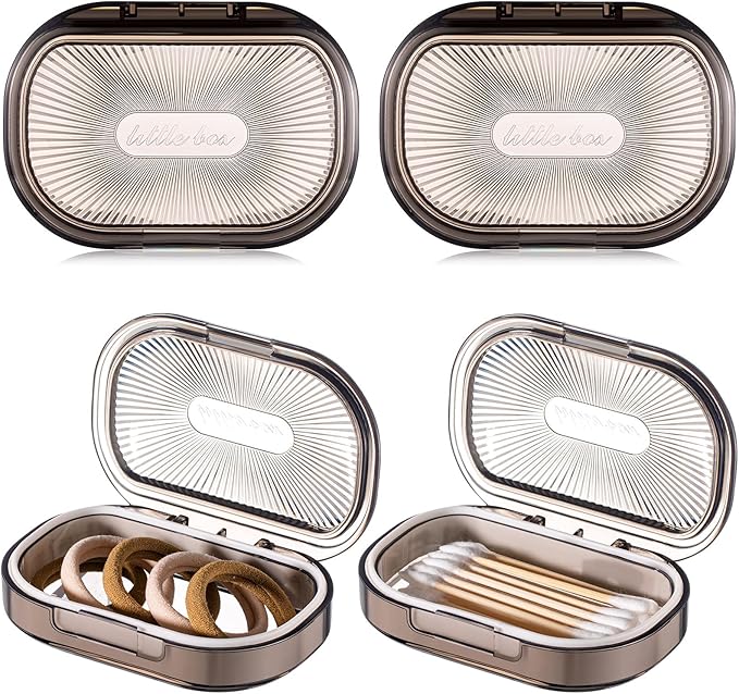 Kigley 4 Pcs Hair Tie Container Small Portable Travel Cotton Swab Holder Flosser Dispenser with Lid Plastic Box Beads Storage Containers for Small Items, 3.94 x 2.76 Inch (Gray)