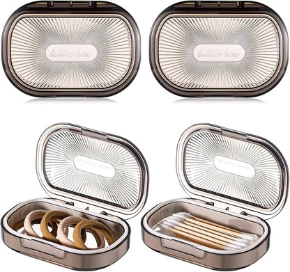 Kigley 4 Pcs Hair Tie Container Small Portable Travel Cotton Swab Holder Flosser Dispenser with Lid Plastic Box Beads Storage Containers for Small Items, 3.94 x 2.76 Inch (Gray)
