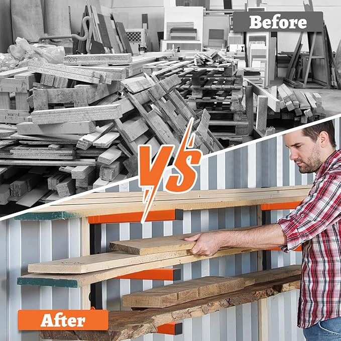 HOME RIGHT 2 Pack Lumber Rack,Wood Organizer and Lumber Storage Rack Wall Mount with 3-Level,Orange Heavy Duty Metal Wood Storage Racks for Indoor and Outdoor