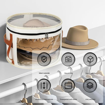 Veki Hat Organizer, Hat Box for Women Storage, Large Clear Felt Hats Box, Wide Brim Cowboy Hats Storage Boxes for Men, Round Brim Cap Boxes With Dustproof Lid for Travel and Wardrobe (White)