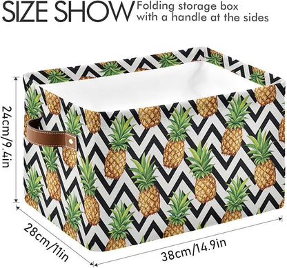 Pineapple Pattern Storage Basket Bin, Large Cube Storage Box Canvas Collapsible Storage Organizer for Home Office Closet - 15 L x 11 W x 9.5 H