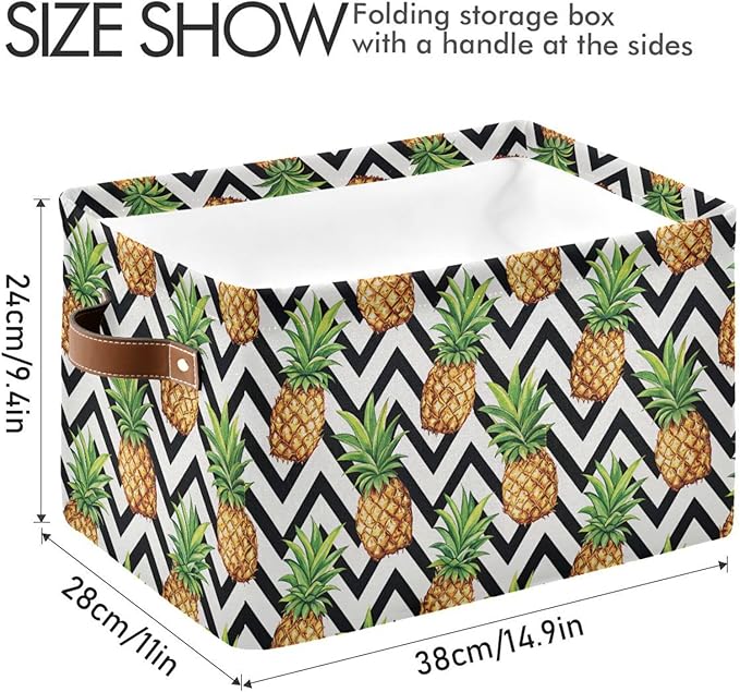 Pineapple Pattern Storage Basket Bin, Large Cube Storage Box Canvas Collapsible Storage Organizer for Home Office Closet, 2PCS - 15 L x 11 W x 9.5 H