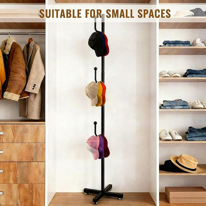 Gisafai Hat Rack Stand for 30 Caps, 63” Tall Freestanding Hat Organizer with 3 L-shaped Hooks (10 Caps Each), Metal Baseball Cap Holder, Space Saving Display Rack for Home, Store, Office