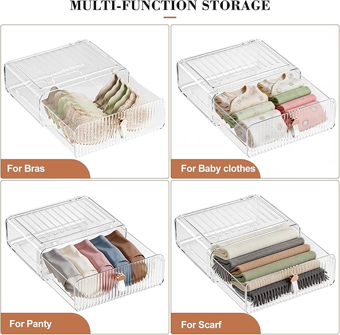 Neprock Underwear Drawer Organizer - Stackable Bra Organizer for Closet, 1 Cell Clear Acrylic Bra Storage Box, Closet Organizers and Storage for Lingerie, Undergarment, Baby Clothes, Scarf