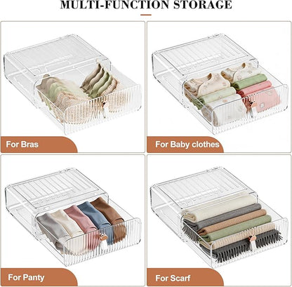 Neprock Underwear Drawer Organizer - Stackable Bra Organizer for Closet, 1 Cell Clear Acrylic Bra Storage Box, Closet Organizers and Storage for Lingerie, Undergarment, Baby Clothes, Scarf