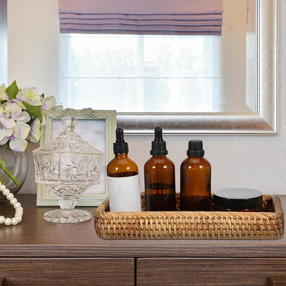 COMNICO Rattan Bathroom Vanity Tray, 10 Inch Natural Water Hyacinth Toilet Tank Baskets Decorative Wicker Vintage Storage Basket Topper Bins for Bathroom Kitchen Countertop Table