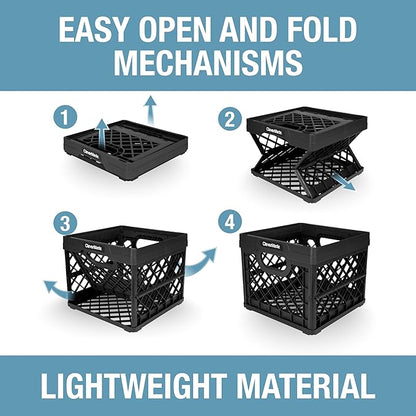 CleverMade Collapsible Milk Crate 25L (6.6 Gal) 3 Pack, 50 lb Capacity Heavy Duty Folding Crate – Stackable Storage Crates with File Rails, Plastic Collapsible Crates - Obsidian