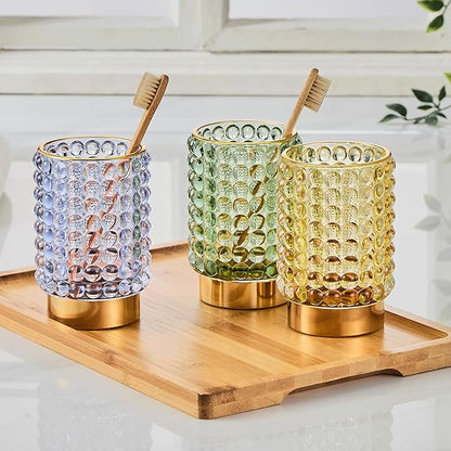 Makeup Brush Holder Organizer,Toothbrush Holders,Desk Pen Pencil Holder,Multifunctional Vintage Glass Brush Cup(A38-13-US/Light Purple/L)