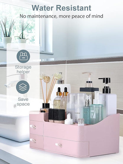 Makeup Organizer with Drawers,Large Capacity Countertop Organizer for Vanity,Bathroom and Bedroom Desk Cosmetics Organizer for Skin Care,Brushes, Eyeshadow, Lotions, Lipstick, Nail Polish
