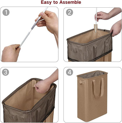 efluky Slim Laundry Basket, Narrow Laundry Hamper with Handles, Collapsible Dirty Clothes Hamper, Tall Laundry Bin for Laundry Room, Dorm and Bedroom, 19.8 Gallon (75L) Flax Brown