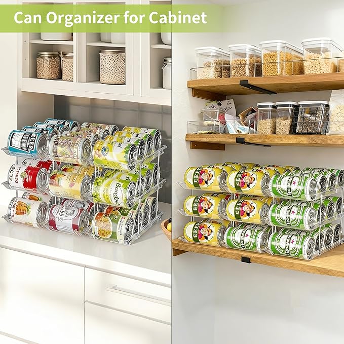 Can Organizer for Pantry Soda Can Organizer Automatic Rolling Food Pantry Storage Rack Can Dispenser for Fridge Holds 36 Cans, Fits 5.8-Inch Soda and Can, Set of 9
