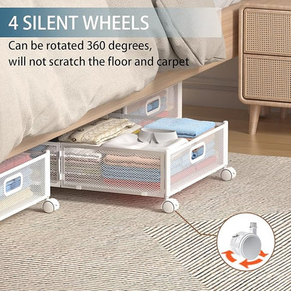 Under Bed Storage Containers, Under Bed Shoe Storage With Wheels, Foldable Bedroom Storage Organization with Handles, Under Bed Storage Bins Drawer For Clothes, Blankets And Shoes, Bedding