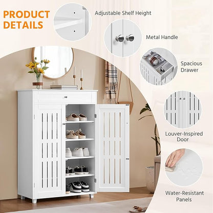 Topeakmart Shoe Storage Cabinet, 5 Tier Adjustable Shoes Organizer with Drawer, Freestanding Shoe Rack for Entryway, Foyer, Hallway