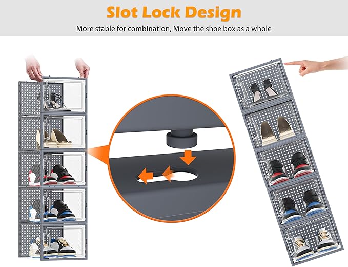 HOMIDEC Shoe Storage, 12 Pack Shoe Organizer for Closet, Shoe Boxes Clear Plastic Stackable Shoe Containers with Lids for Size 13