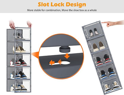 HOMIDEC Shoe Storage, 12 Pack Shoe Organizer for Closet, Shoe Boxes Clear Plastic Stackable Shoe Containers with Lids for Size 13