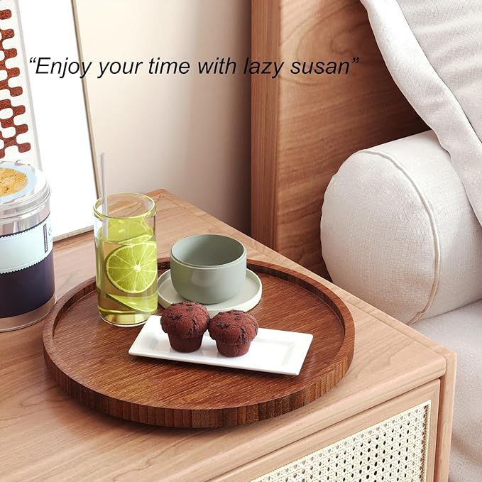 VERTORGAN Lazy Susan Organizer for Kitchen,Bamboo Turntable for Cabinet,Pantry,Vanity,Middle（Brown）