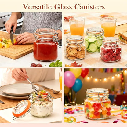 25 oz Glass Jars With Airtight Lids And Leak Proof Rubber Gasket,Wide Mouth Mason Jars With Hinged Lids For Kitchen Canisters 750ml, Glass Storage Containers 6 Pack