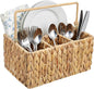 Hand-Woven Wicker Silverware Organizer - Water Hyacinth Cutlery Holder for Countertop with Handle (1-Pack)