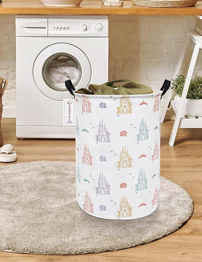 QUEENLALA Large Storage Basket,Laundry Hamper/Bathroom/Home Decor/Collapsible Round Storage Bin,Boys and Girls Hamper/Boxes/Clothing(Round-Rose Castle)