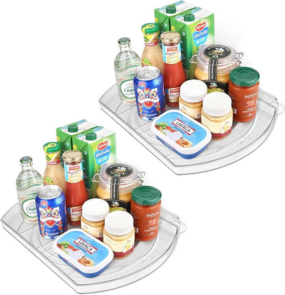 Lazy Susan Turntable for Refrigerator, Square Turntable Organizer for Fridge Cabinet, Pantry, Countertop | 16.5" x 11.1" (Rectangle 2 Pack - Clear)
