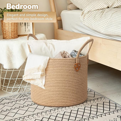 CHICVITA Jute Laundry Basket With Handles, Wicker Basket for Kids Blankets Toys Clothes Shoes, Baby Hamper for Nursery Boho Decor, Plant Baskets Indoor, 14" X 14" X 12", Jute Brown