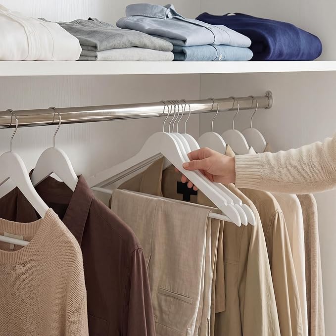 StorageWorks White Wooden Hangers 30 Pack, Heavy Duty Wood Hangers for Closet, Clothes Hangers for Coats, Bridesmaid Suits, Wedding Dress