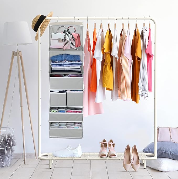 Simple Houseware 6 Shelf Hanging Closet Organizer with 5 Drawers Storage, Gray