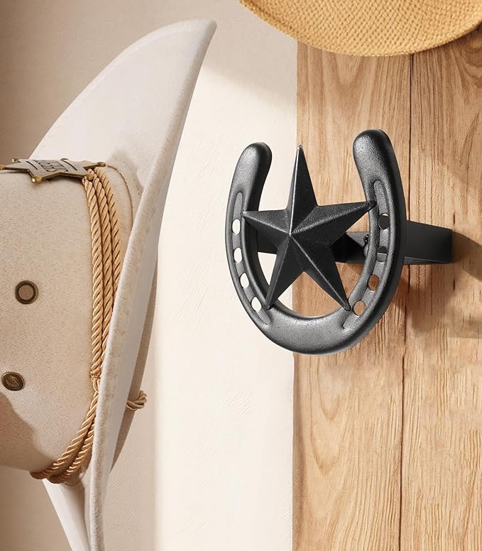 Cowboy Hat Organizer Wall Mount, 6 Pack Cowboy Hat Rack, Bridle Hook for Tack Room, Metal Horseshoe Hook, Horseshoe Decor, Western Hat Hook for Wall, Hat Holder for Entryway Closet, Western Gifts