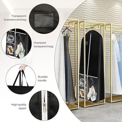 Dress Garment Bags, Long Garment Bags for Travel, 70’' Wedding Dress Cover with Handle, Foldable Clothing Bag with Pockets and Zippers, Black, 180 cm
