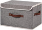 Storage Bins Box with Lids Decorative Cotton Linen Fabric Baskets Cubes with Handles PP Plastic Board Foldable Washable Lidded Clothing Shelf Closet Organizer Container (Gray, Large)