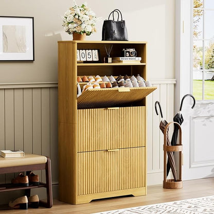 Shoe Cabinet Storage for Entryway Hidden Shoes Storage Cabinet with 3 Flip Drawers, Tall Free Standing Shoe Organizer Rack for Foyer, Hallway