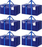 6 Pack Extra Heavy Duty Large Moving Bags with Strong Zipper & Comfortable Handles, Sturdy & Durable Clothes Storage Bags Totes Bins, Packing Moving Boxes for College Supplies, Blue