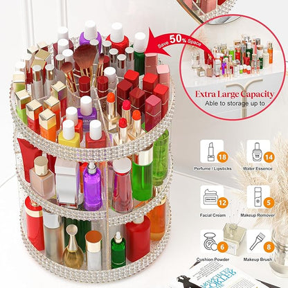 Awenia Makeup Organizer 360-Degree Rotating, Adjustable Makeup Storage, 7 Layers Large Capacity Cosmetic Storage Unit, Fits Different Types of Cosmetics and Accessories, Plus Size with Makeup Bag