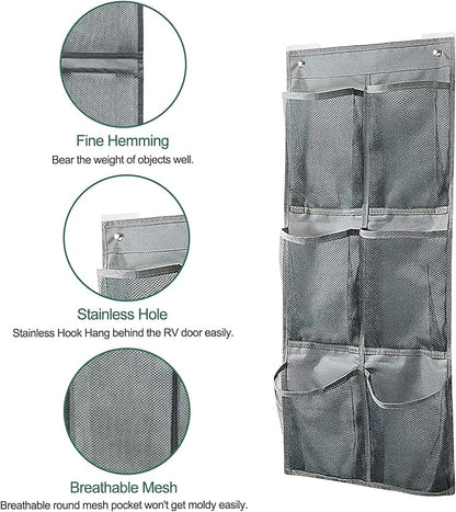 2 Pack Hanging Shoe Organizer for Closet,6 Mesh Pockets Wall Mounted Shoes Rack,Hanging Over the Narrow Door Shoe Organizer for RV Camper,Travel Camping,Cruise Ship,Dorm,Guest Room(Grey)