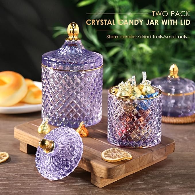 ALAMHI 2 Pack Qtip Holder Apothecary Jars with Lids, Purple Bathroom Accessories Aesthetic Room Decor Bathroom Decor Sets, Cotton Ball Storage Organizer for Cotton Swab, 20oz+10oz