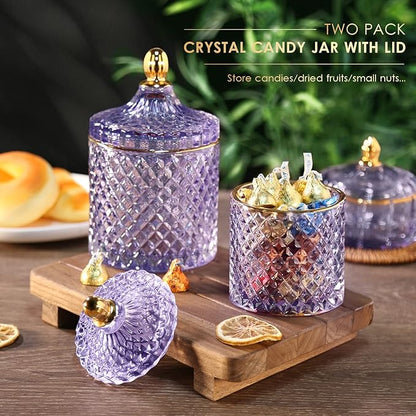 ALAMHI 2 Pack Qtip Holder Apothecary Jars with Lids, Purple Bathroom Accessories Aesthetic Room Decor Bathroom Decor Sets, Cotton Ball Storage Organizer for Cotton Swab, 20oz+10oz