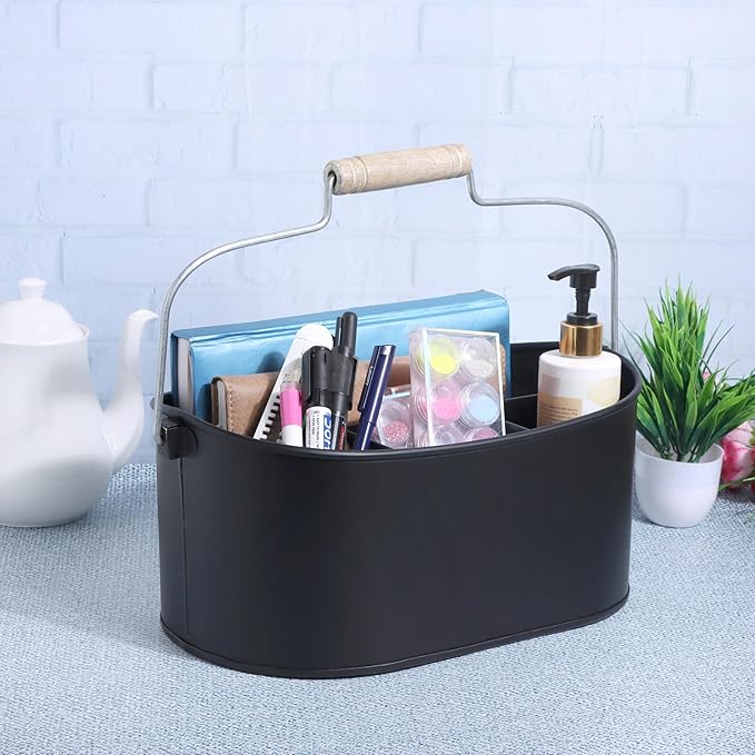 Alpha Living Home 4 Compartment Metal Flatware Caddy Silverware & Condiment Holder Cutlery Organizer Flatware Organizer - Perfect for Kitchen, Dining, and Picnics (Black)