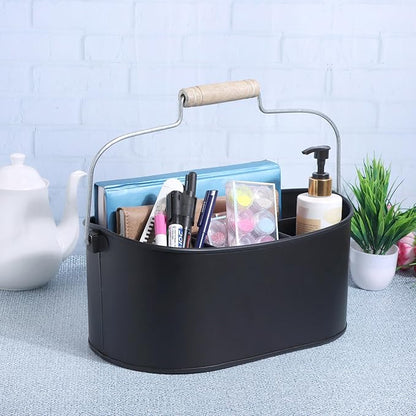 Alpha Living Home 4 Compartment Metal Flatware Caddy Silverware & Condiment Holder Cutlery Organizer Flatware Organizer - Perfect for Kitchen, Dining, and Picnics (Black)